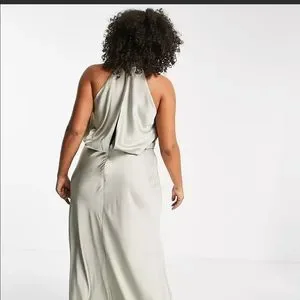 blue maxi dress designer Avec Les Filles Women's V-Neck Laced-Up Bias Cut Gown Dress - Aqua